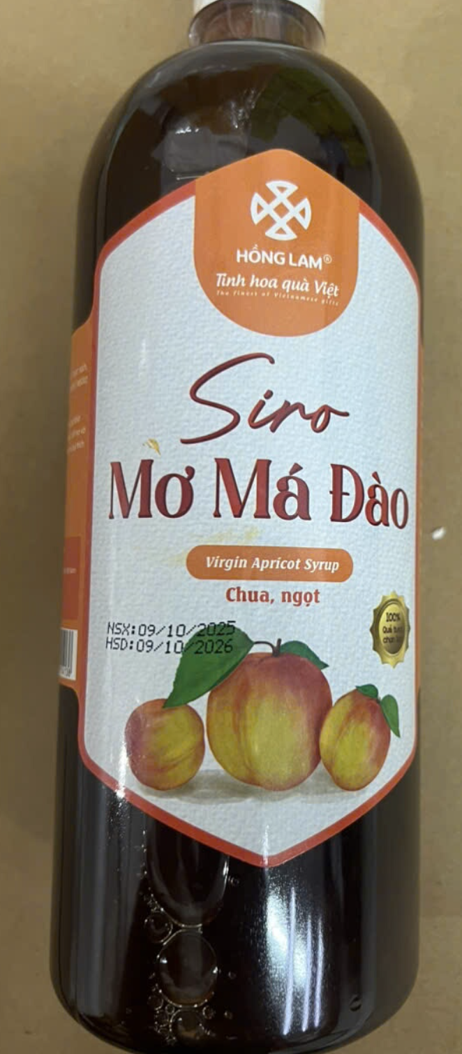 Chai Siro mơ má đào HỒNG LAM 1 LÍT